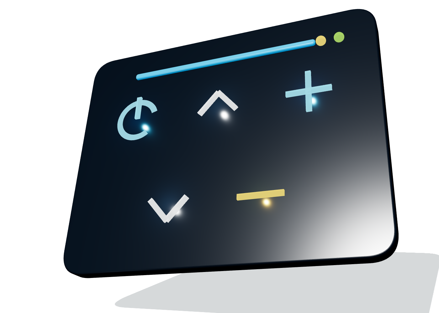 Dark capacitive front surface revealing controlled illuminated touch graphics