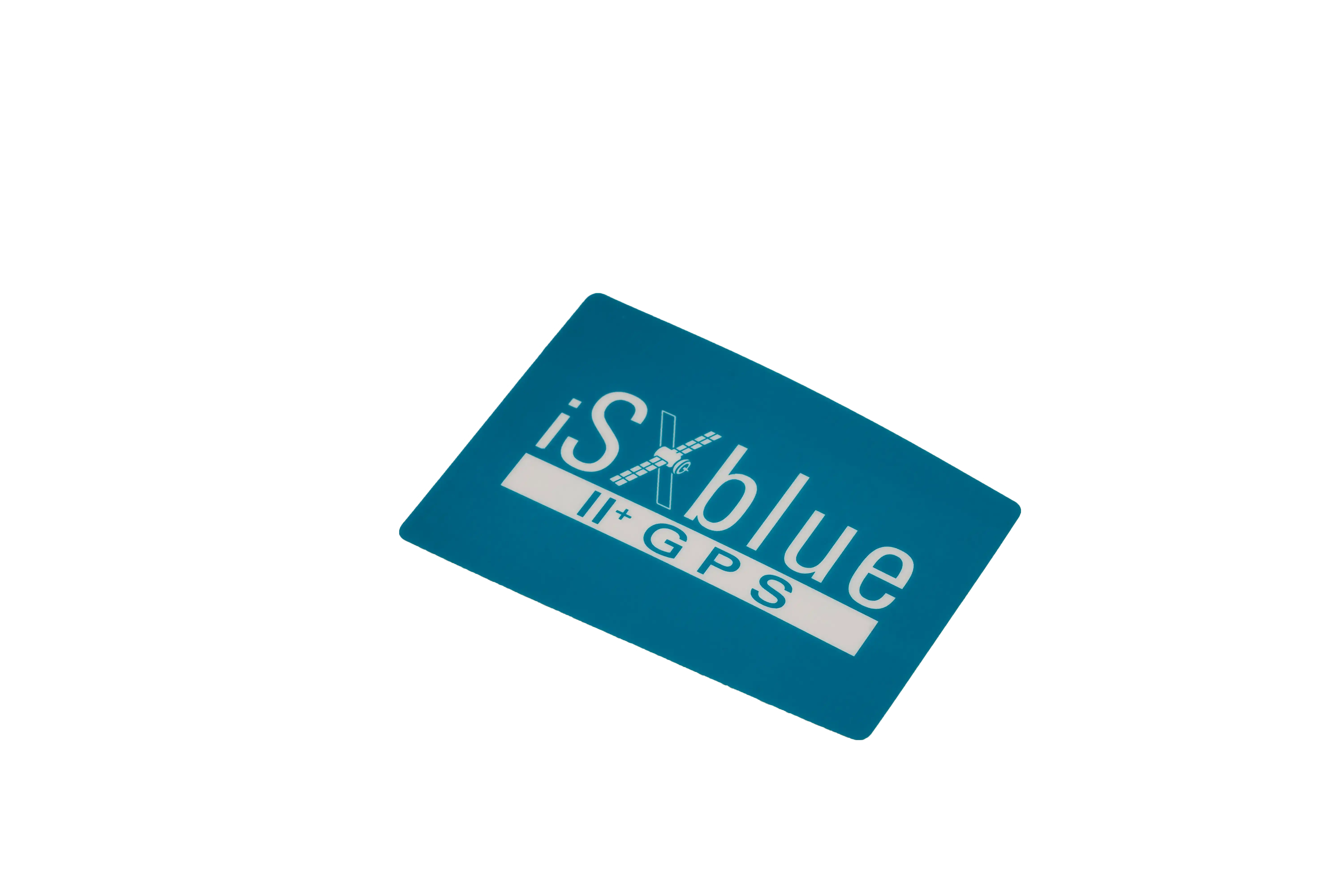 Blaues bedrucktes Geräteschild mit weißer Beschriftung
