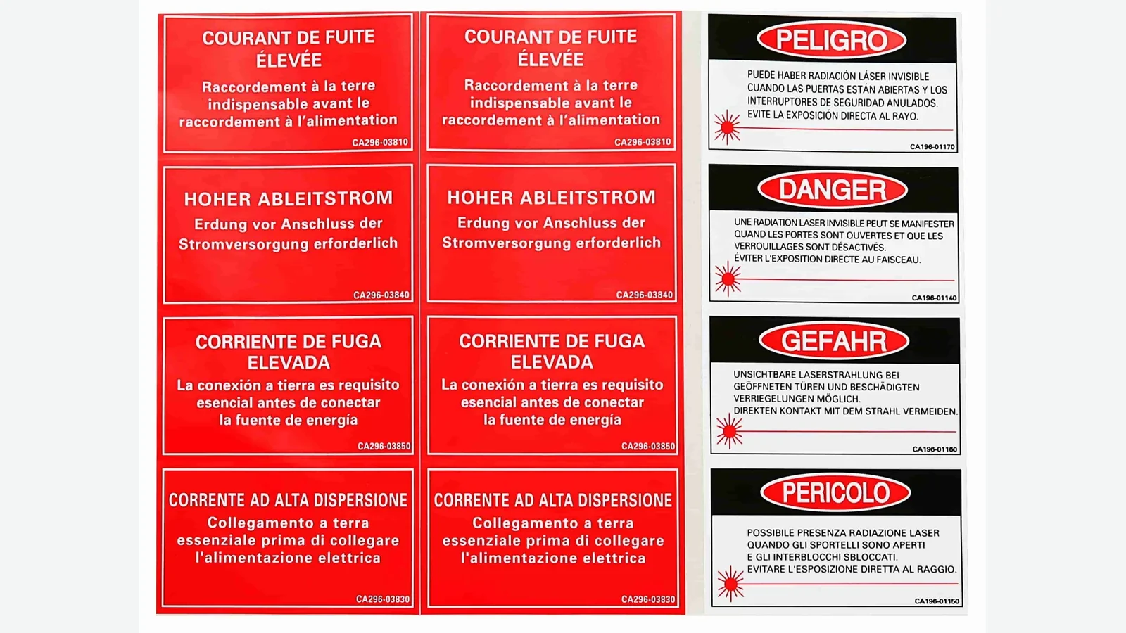 Printed multilingual polycarbonate equipment labels