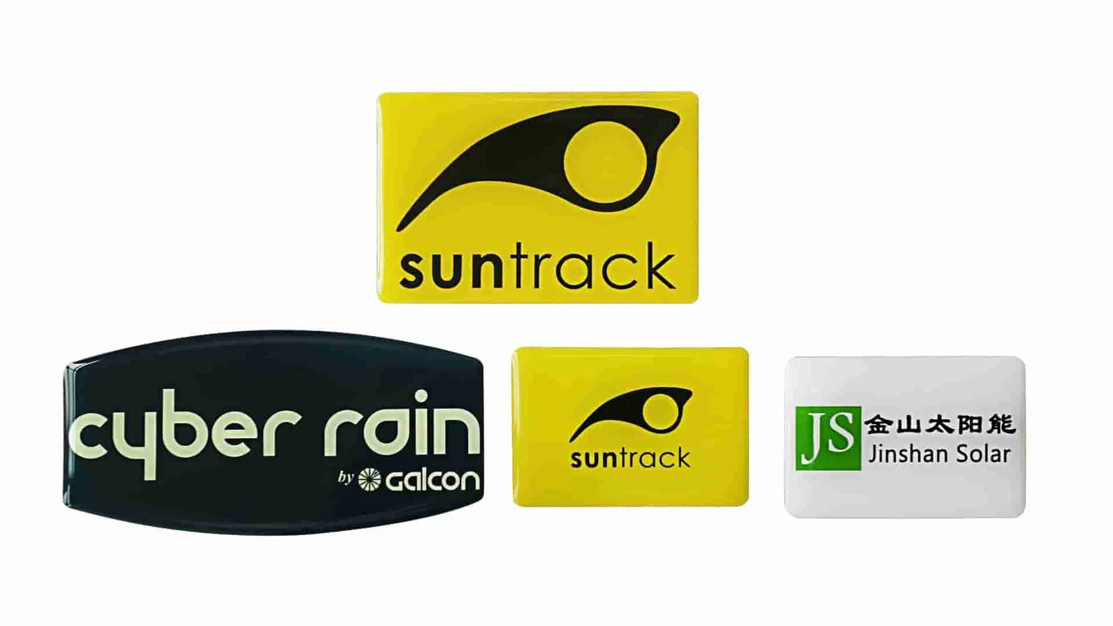 Production examples of clear resin domed labels