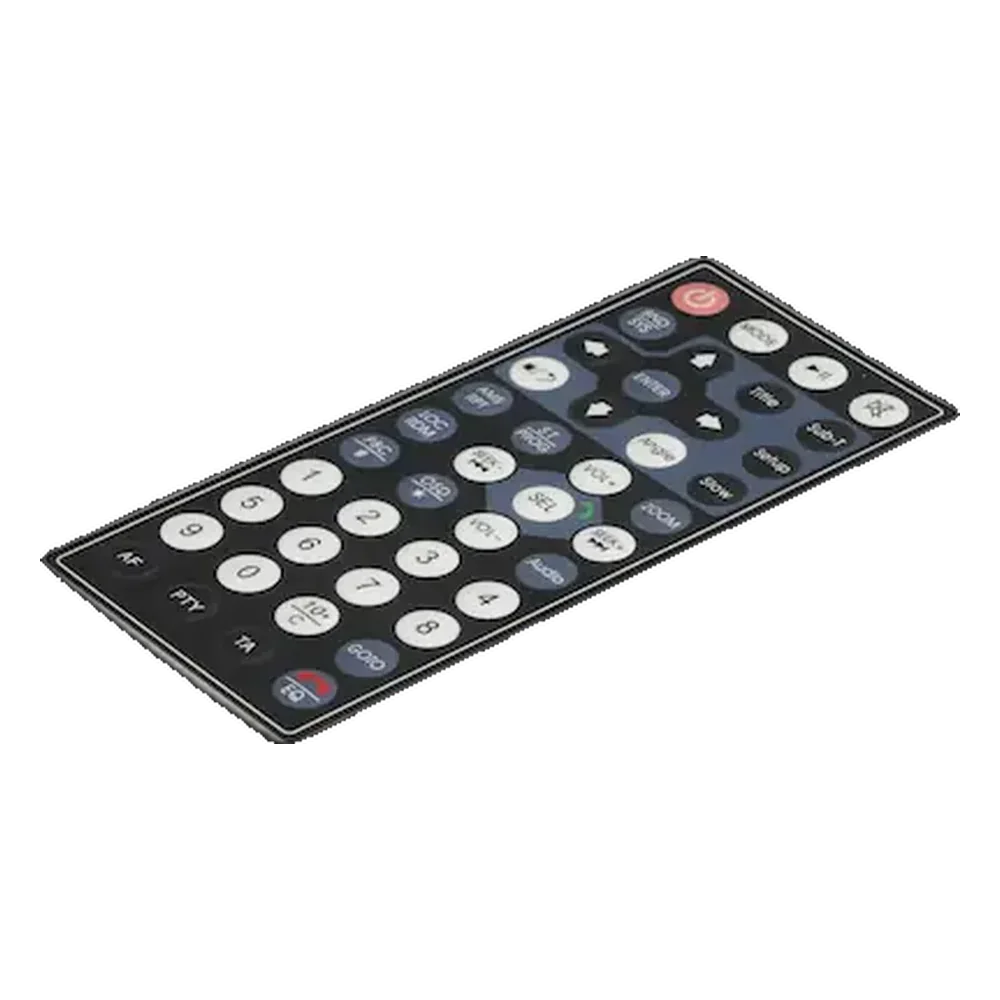 Custom graphic overlay with printed windows and control labels