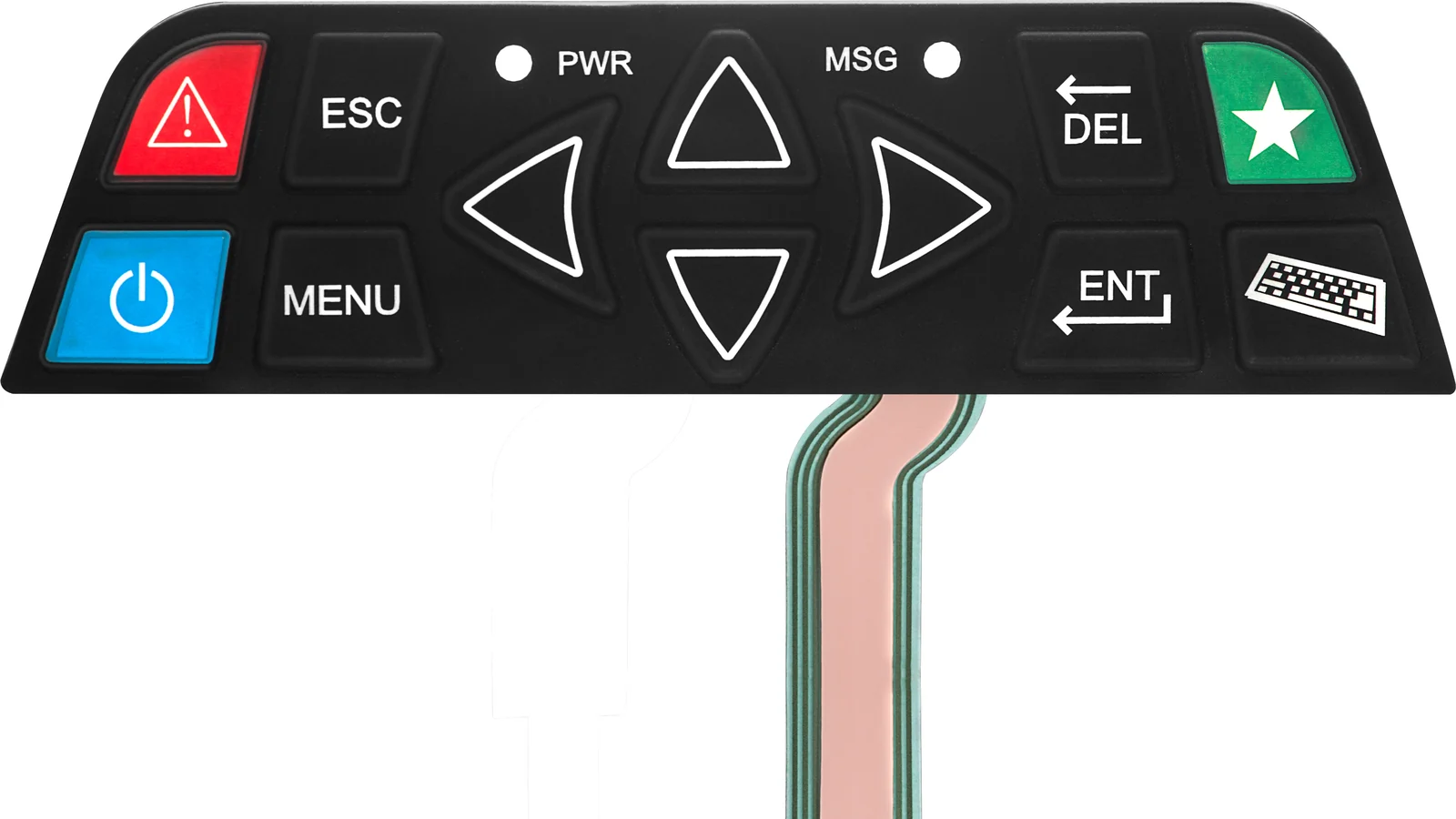 Real JASPER membrane control panel with colored indicator windows and flexible circuit tails