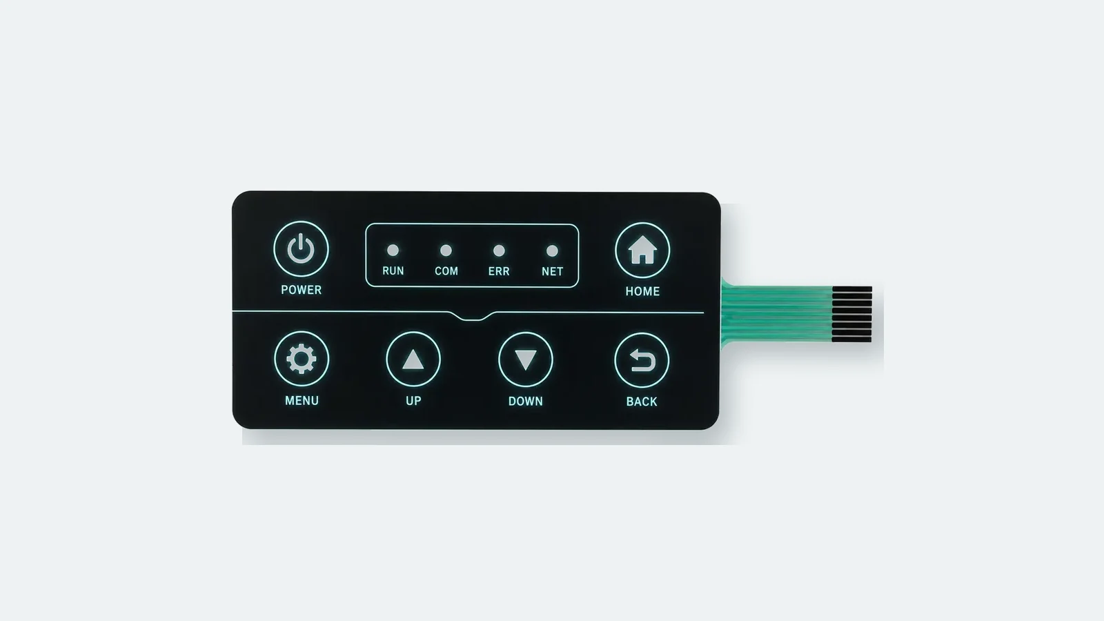 Real JASPER backlit membrane switch with evenly illuminated legends and flexible tail