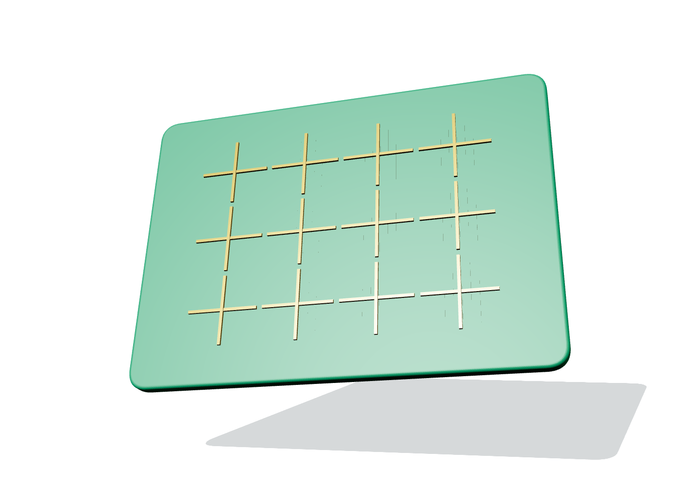 Gedruckte Membran-Tastenschaltermatrix mit zwölf Tastenkontaktpositionen und gerouteten Zeilen- und Spaltenspuren