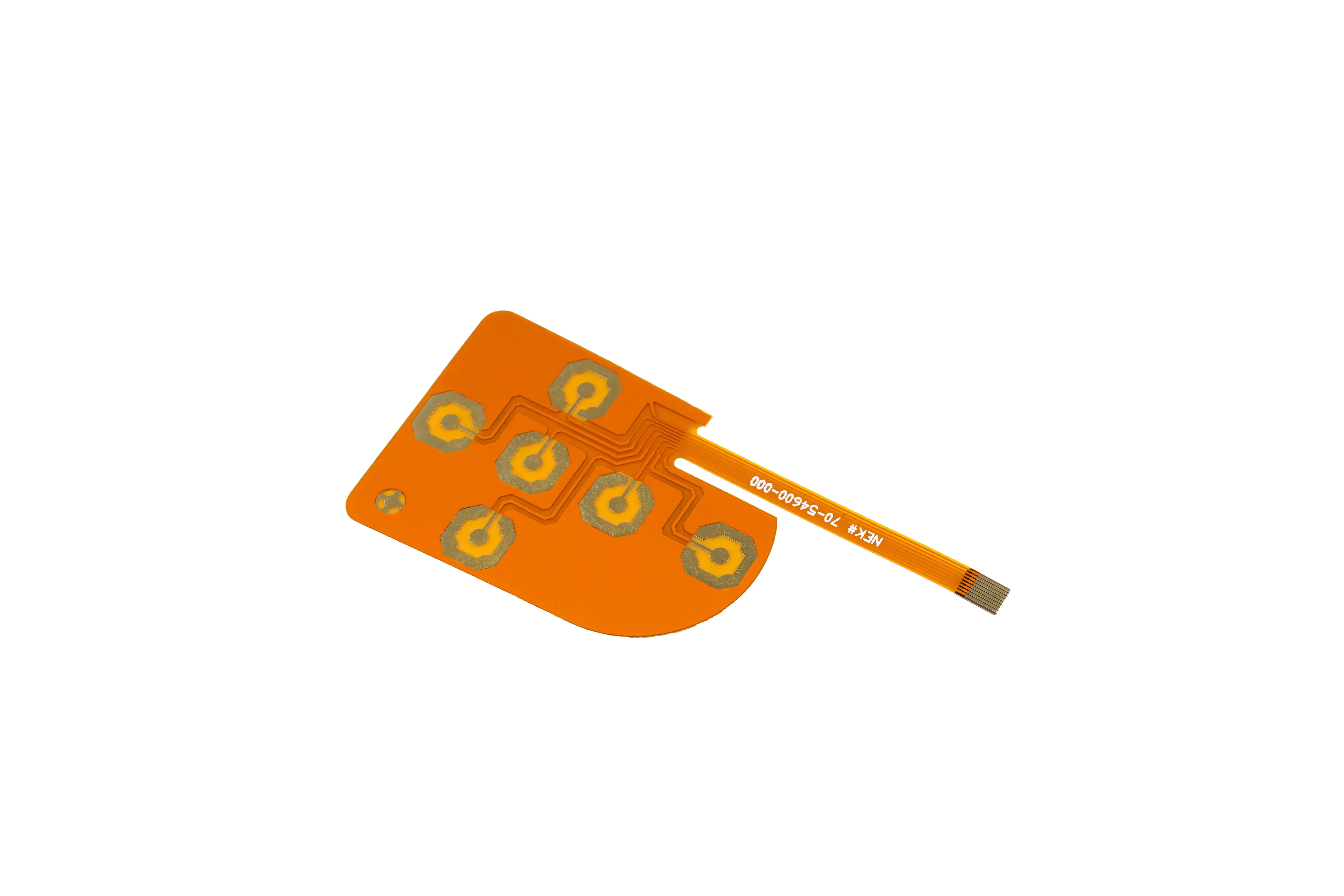 Clavier à circuit imprimé flexible montrant les contacts et le cheminement de la nappe