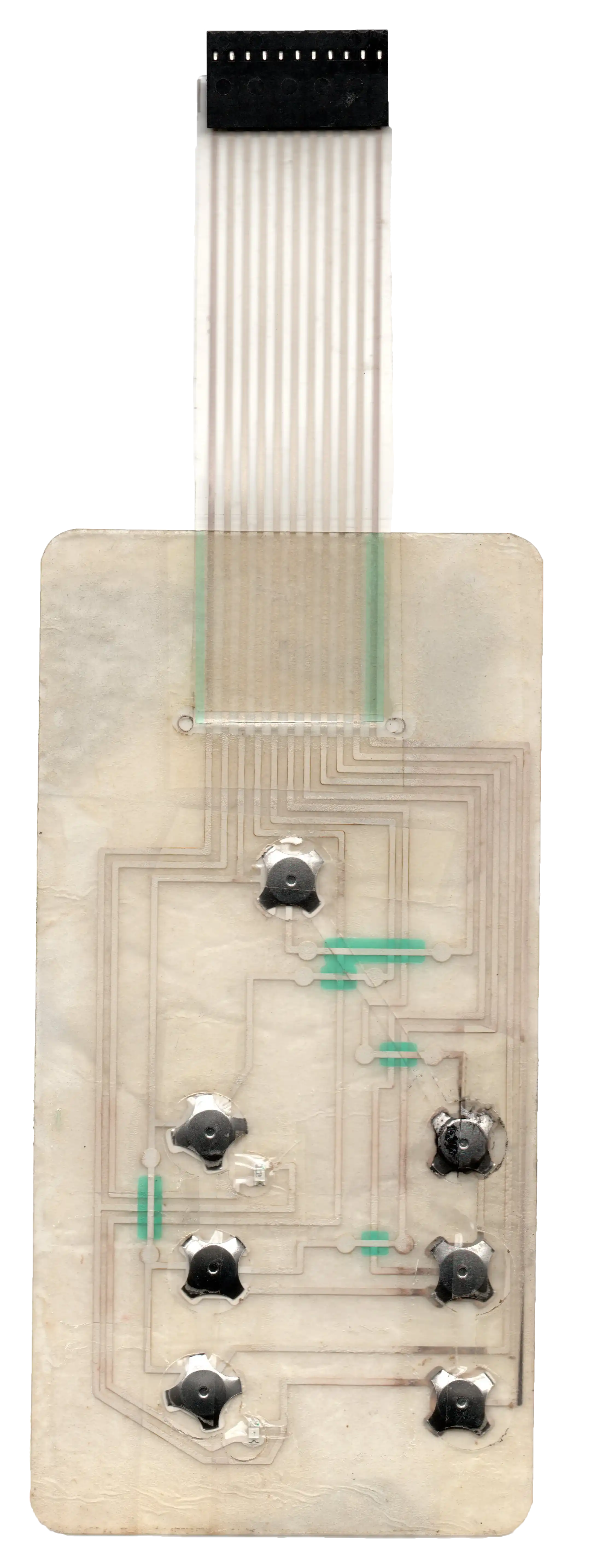 Interrupteur à membrane personnalisé scellé avec queue flexible sur fond transparent