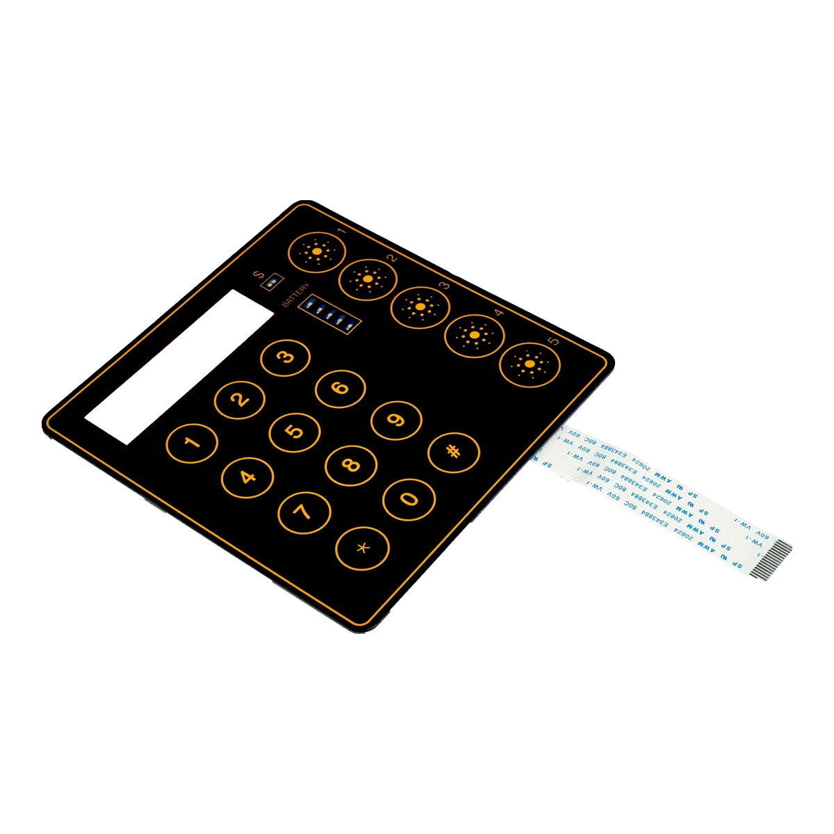 Real flat non-tactile membrane switch with display window and flexible tail