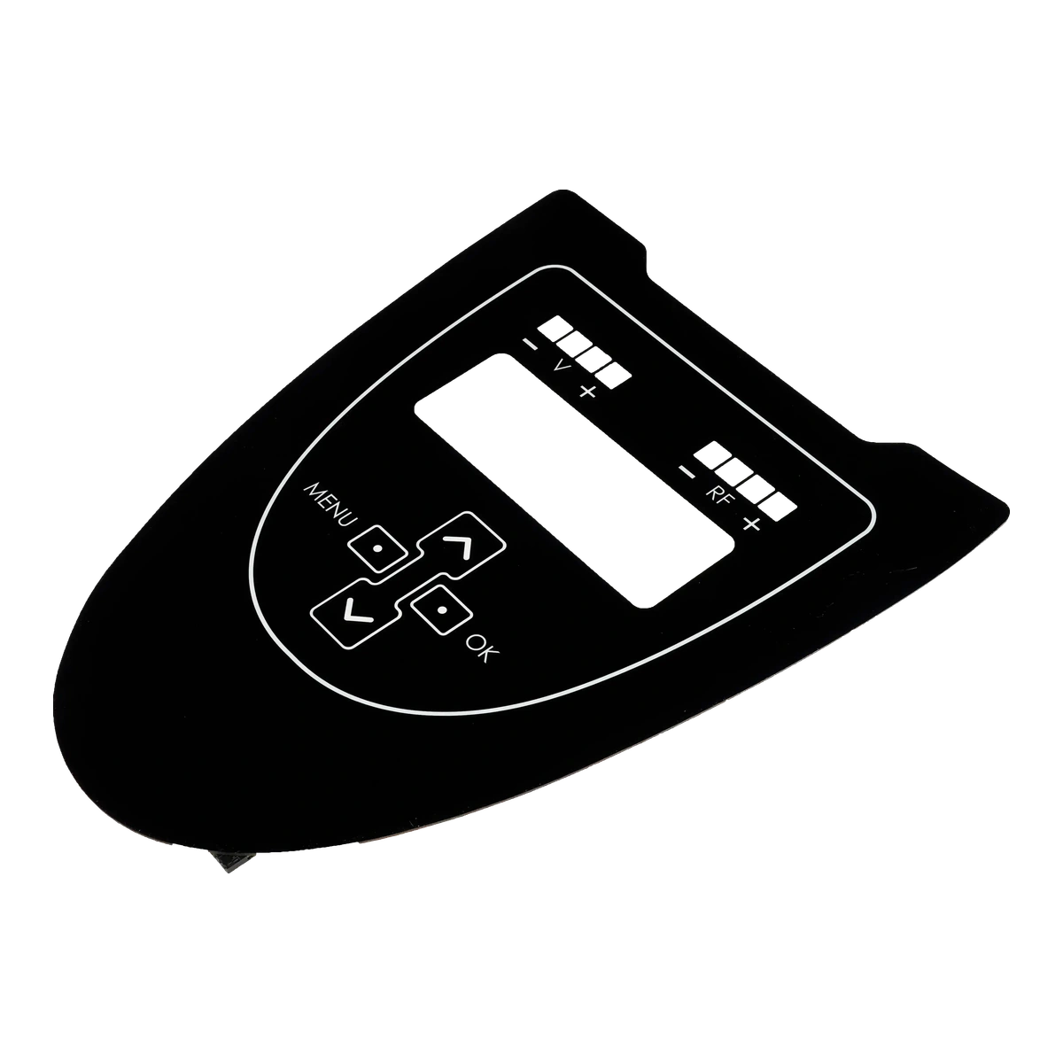 Black custom acrylic PMMA front panel with printed graphics, shaped edge, and circular window