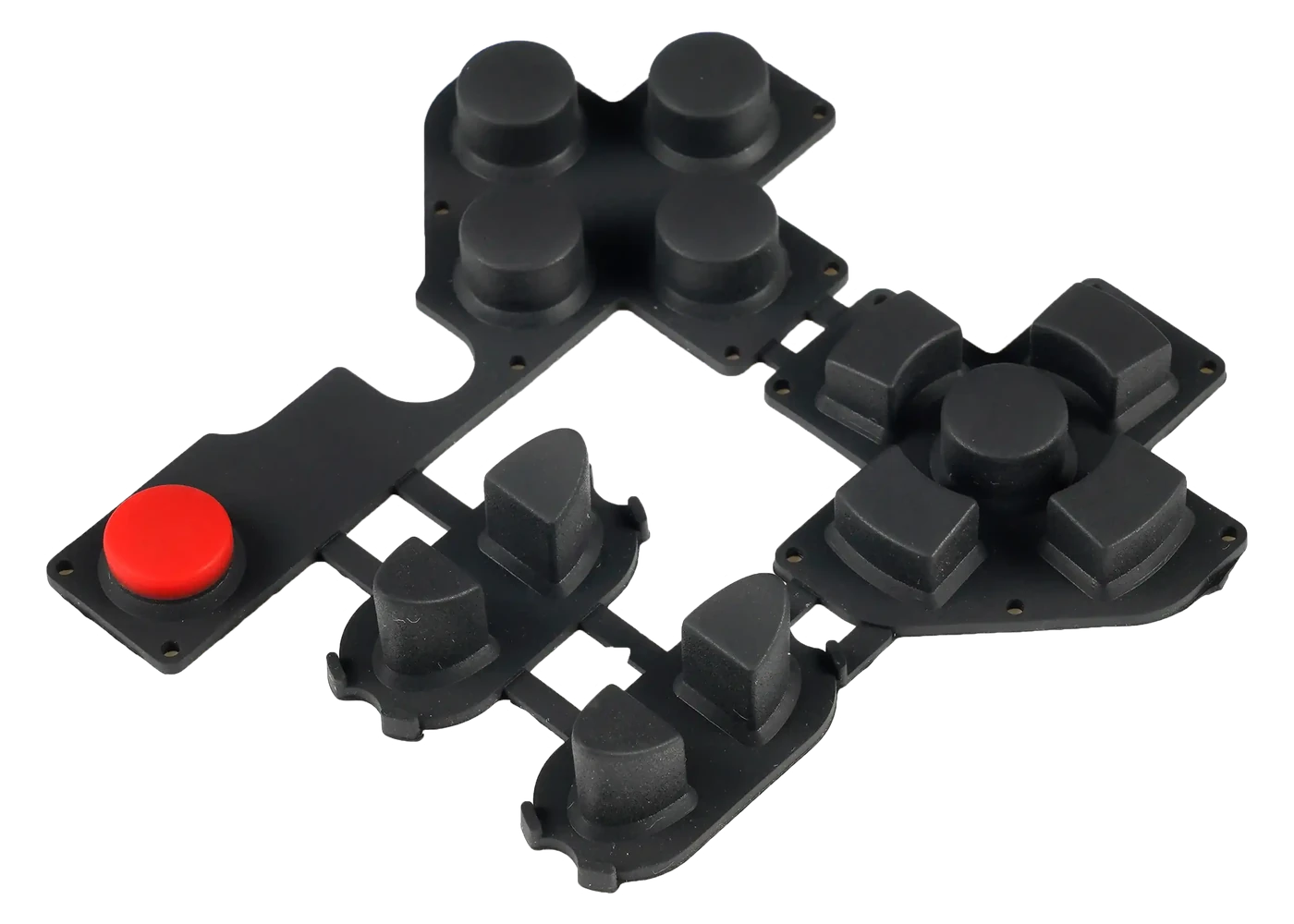 Black molded keypad groups with round, directional and shaped buttons