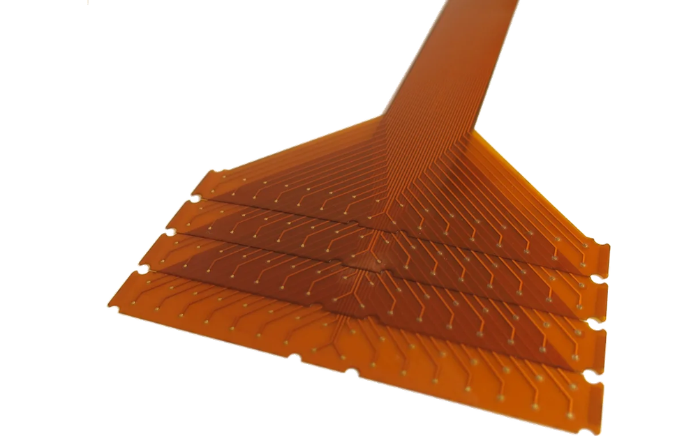 Matrices flexibles apiladas de múltiples electrodos con pistas enrutadas y largas colas de conexión