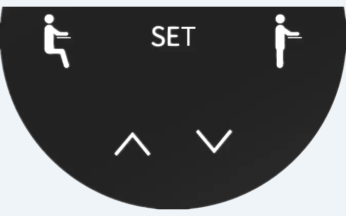 SET legend, seated and standing symbols and up/down arrows on a round black control panel