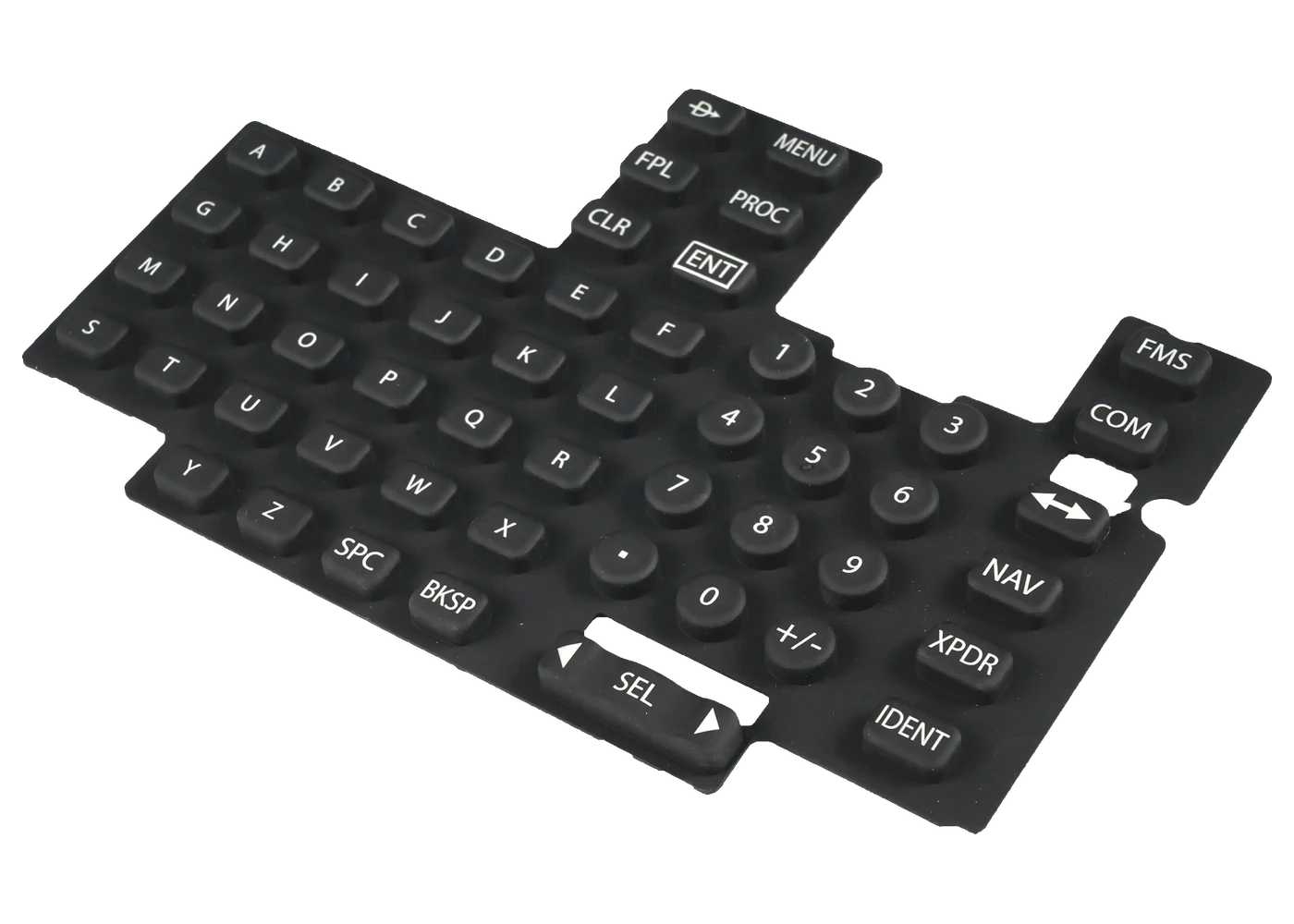 Black molded keypad with raised letter, number and function keys