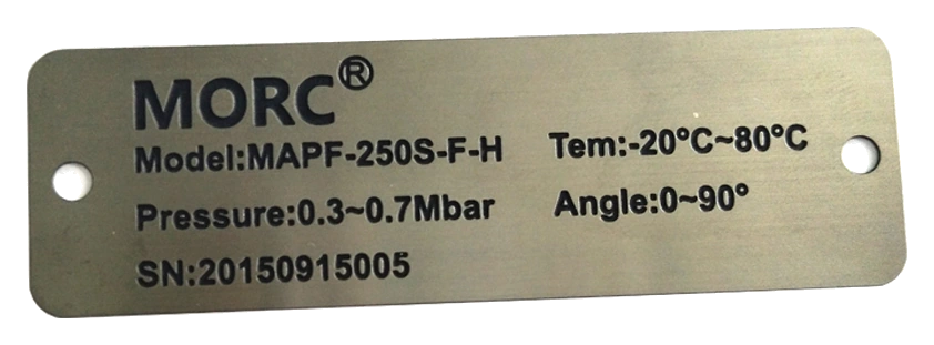 Three fictional JASPER industrial metal nameplates in blue, brushed silver, and brass finishes
