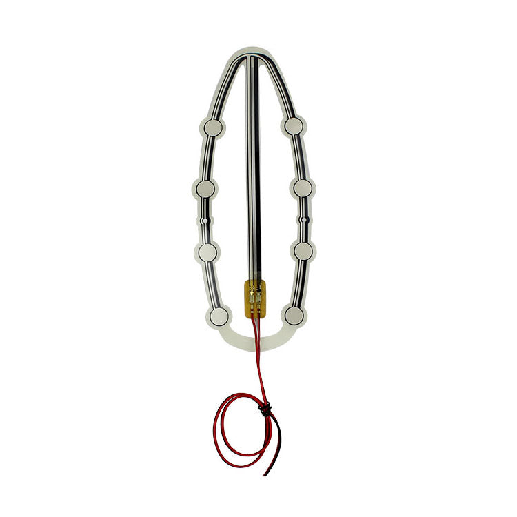 Loop-shaped printed seat-sensor membrane with eight circular zones and red leads