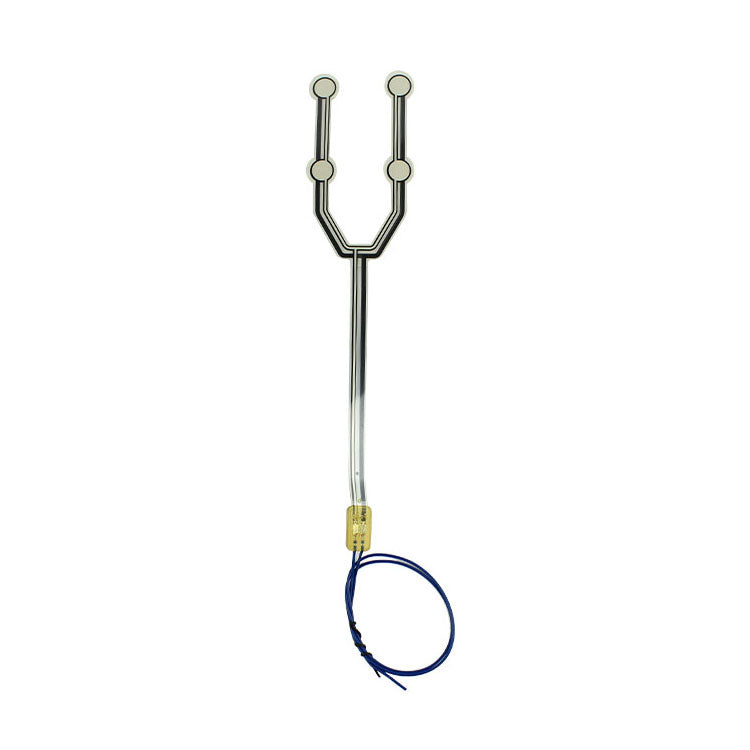 Fork-shaped printed seat-sensor membrane with four circular zones, a long tail and blue leads