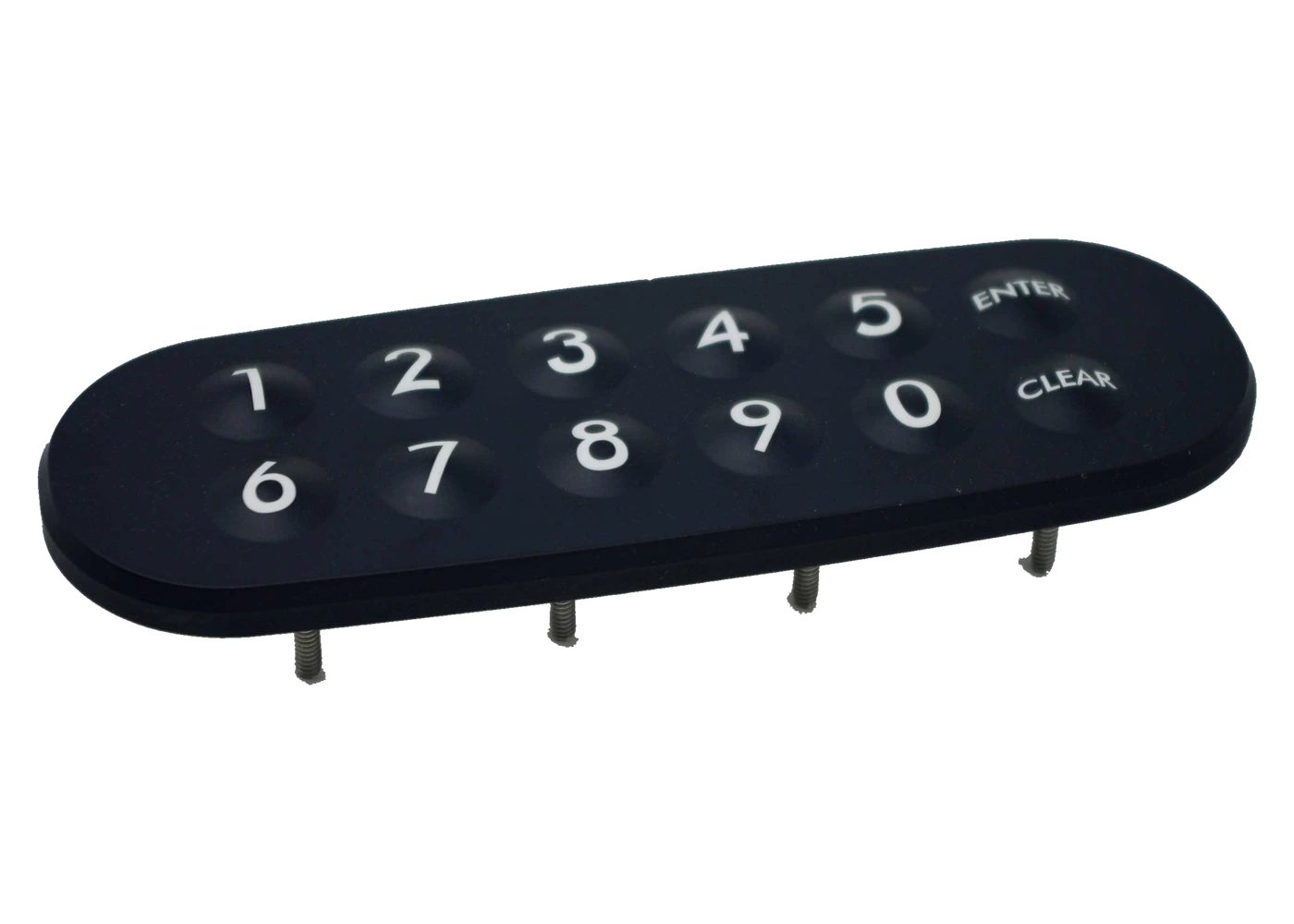 Black silicone rubber keypad panel with twelve raised number and control keys