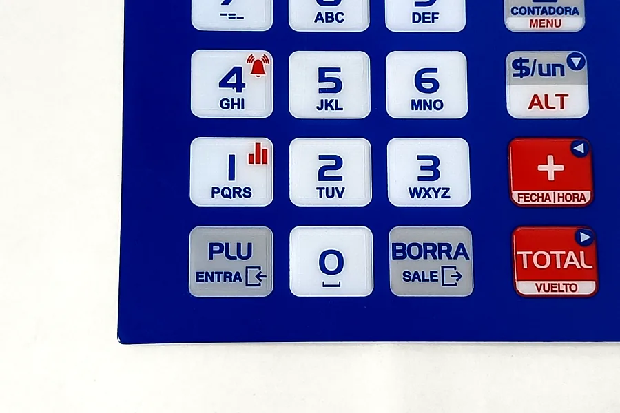 Blue numeric membrane keypad for an access control interface