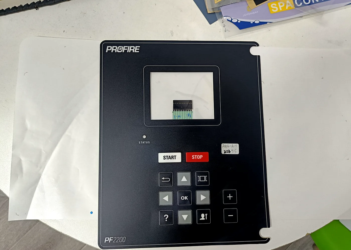 Industrial control interface with display window and function keys