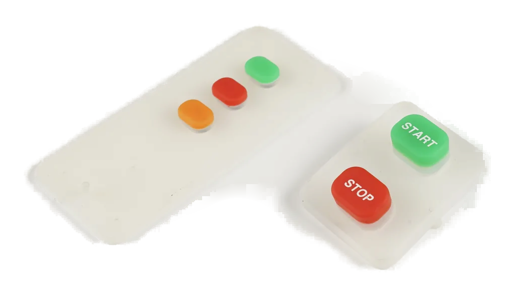 Real translucent silicone keypads with colored keys prepared for LED backlighting