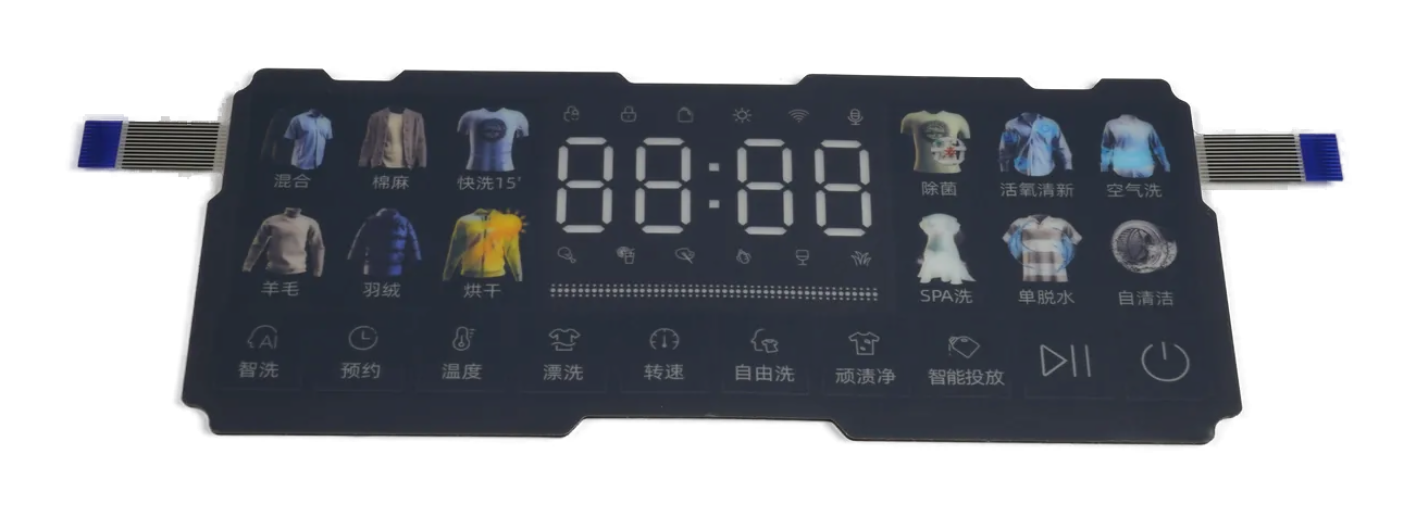 Real backlit capacitive control panel with display and illuminated touch graphics
