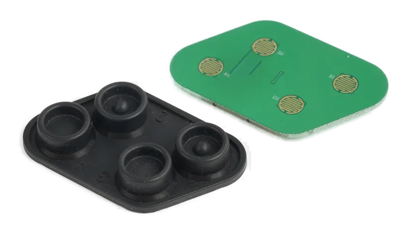 Real silicone keypad and matching PCB contact pattern for conductive key operation