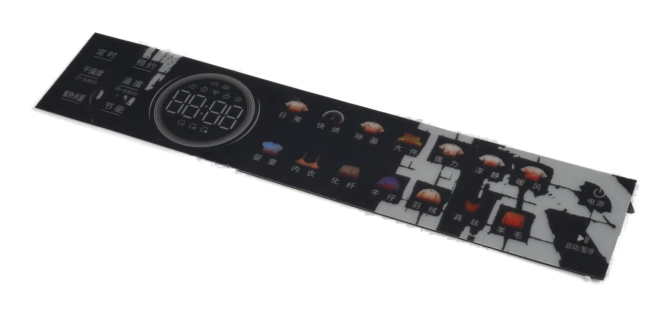 Real capacitive touch panel with a display window and printed control areas
