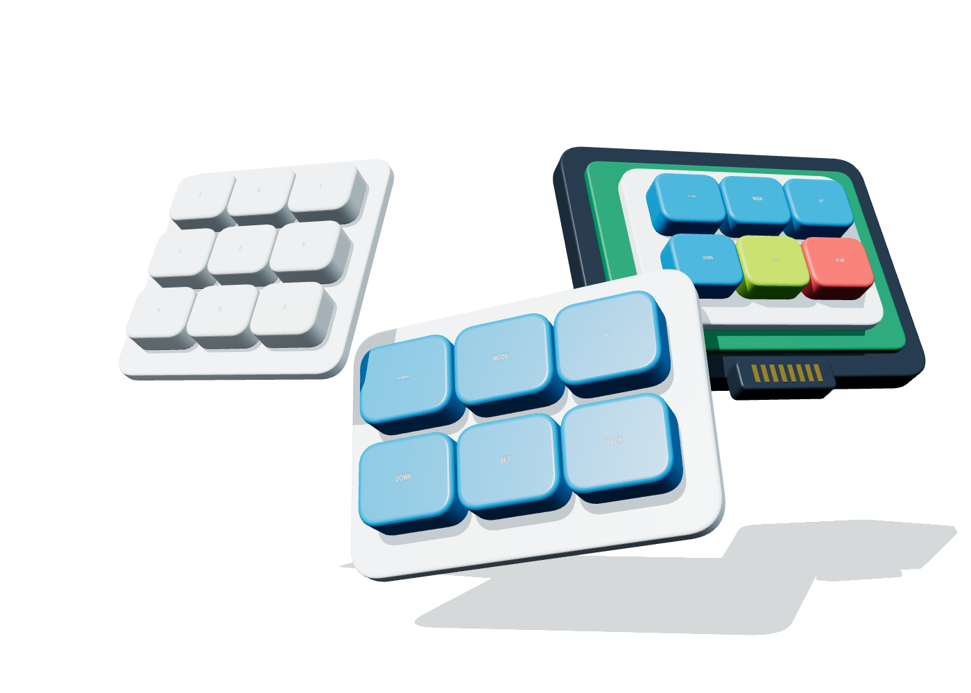 Original three-dimensional group of conductive, backlit, and assembled silicone rubber keypads