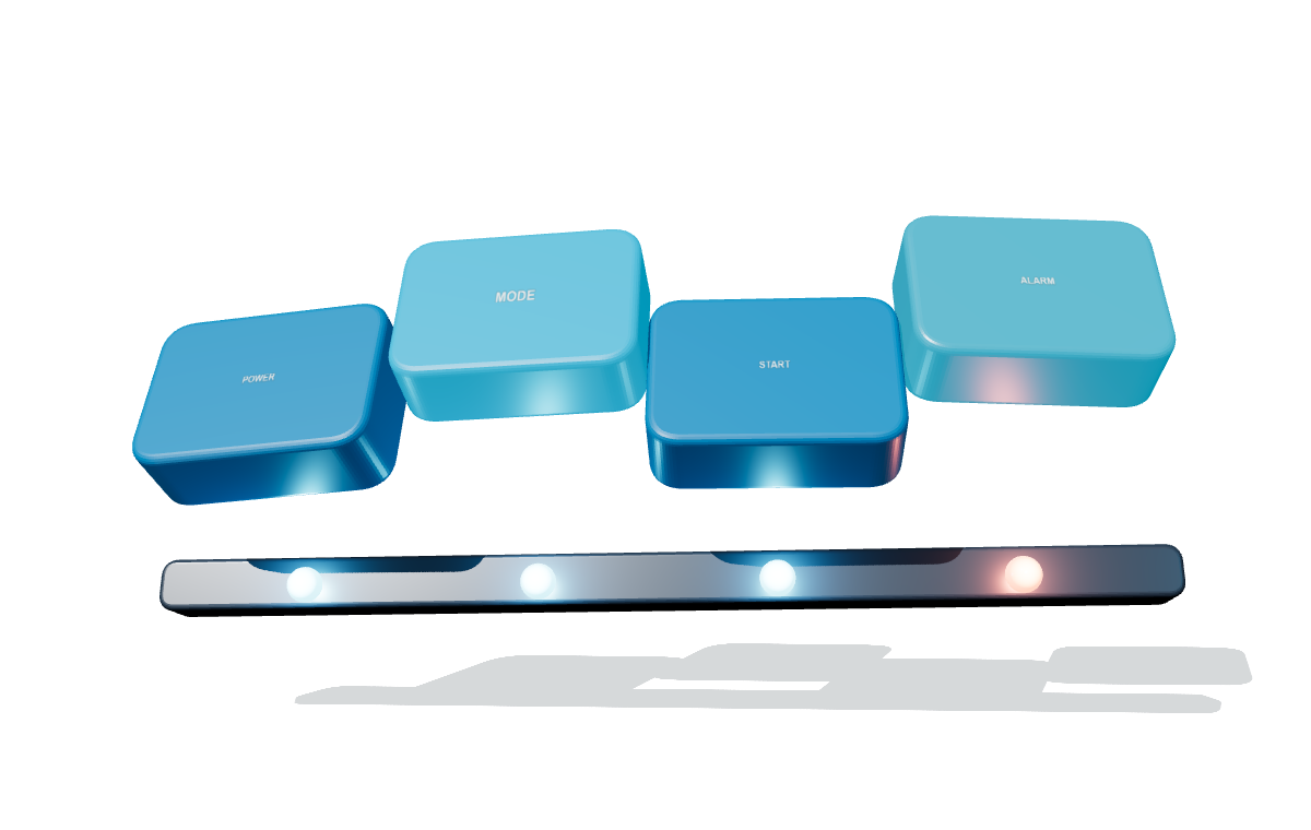 Three-dimensional illuminated silicone keys above controlled LED and light-blocking positions