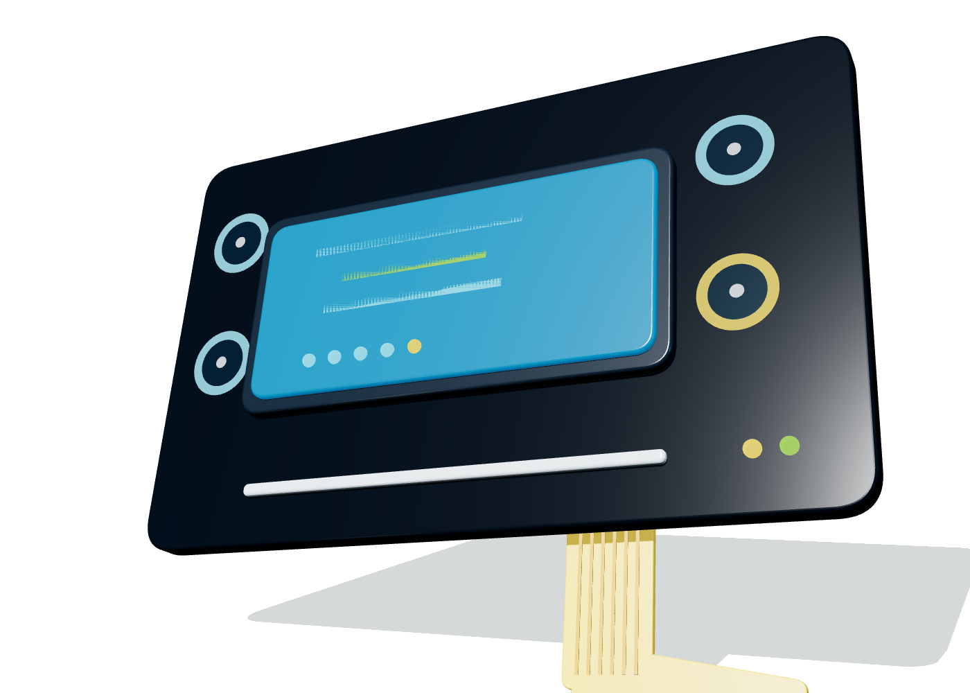 Transparent display aperture surrounded by printed capacitive control icons