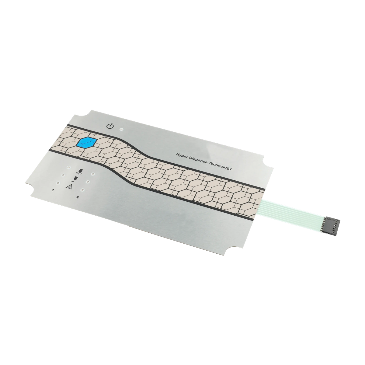 Sealed custom membrane switch with flexible tail on a transparent background