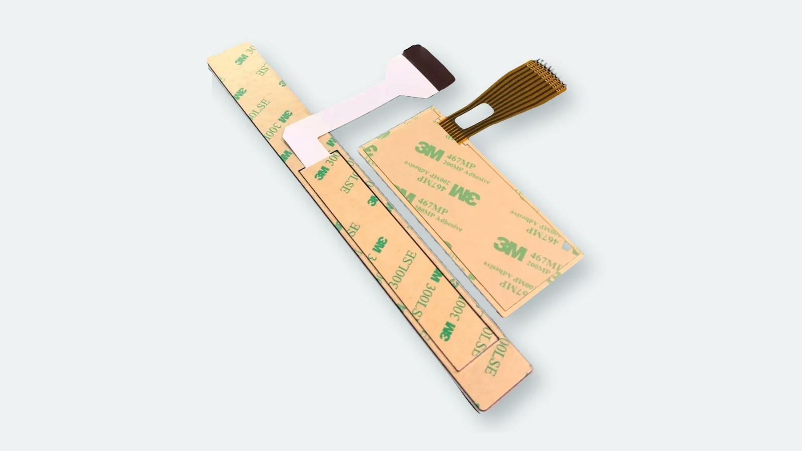 Real adhesive-backed JASPER membrane switch assembly with two flexible tails